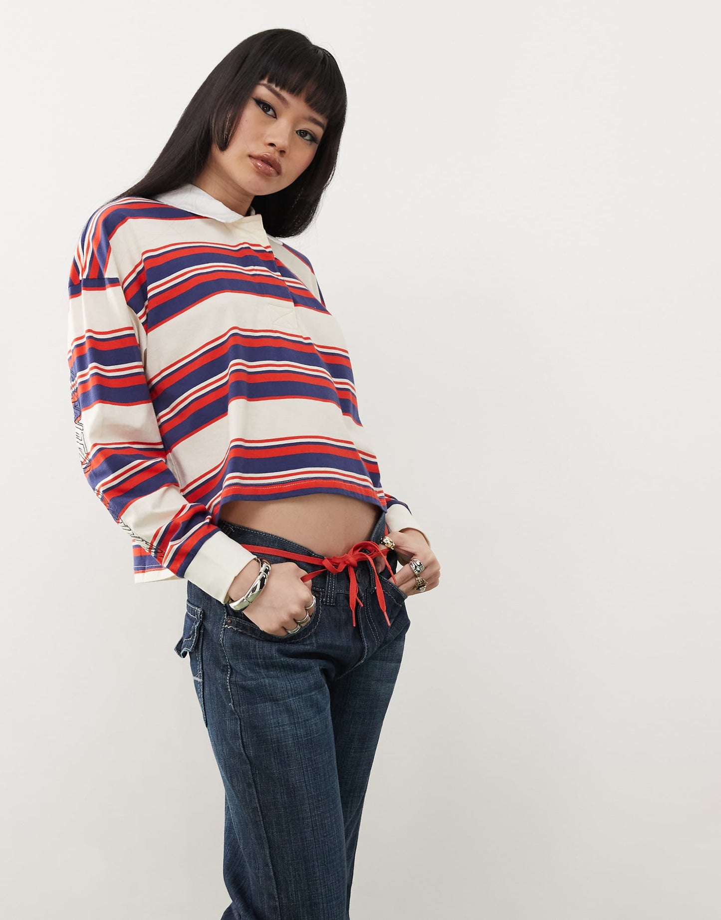 Long Sleeve Crop Polo Top