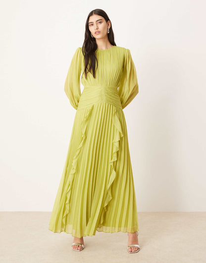 High Neck Ruched Belt Detail Maxi Dress