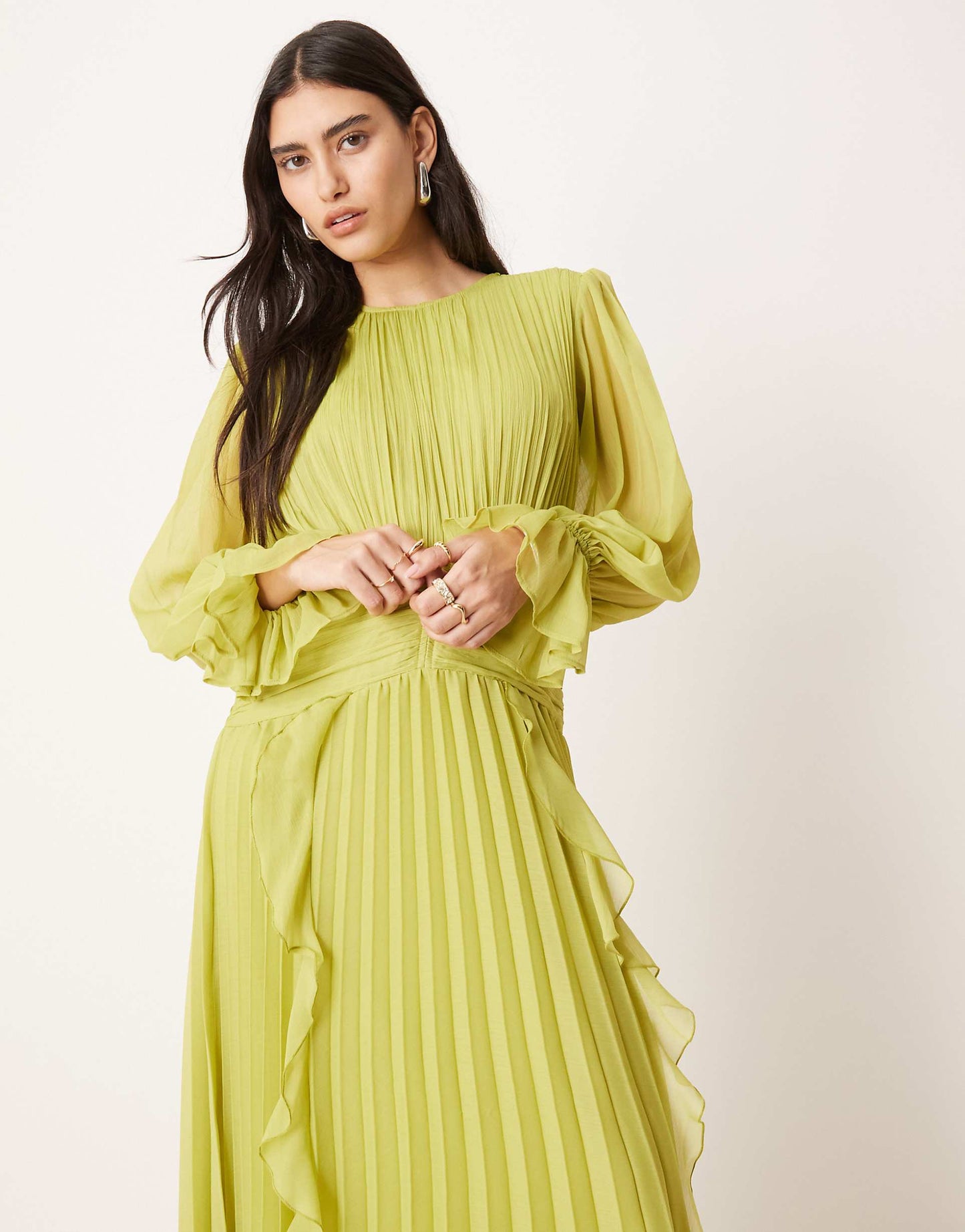 High Neck Ruched Belt Detail Maxi Dress