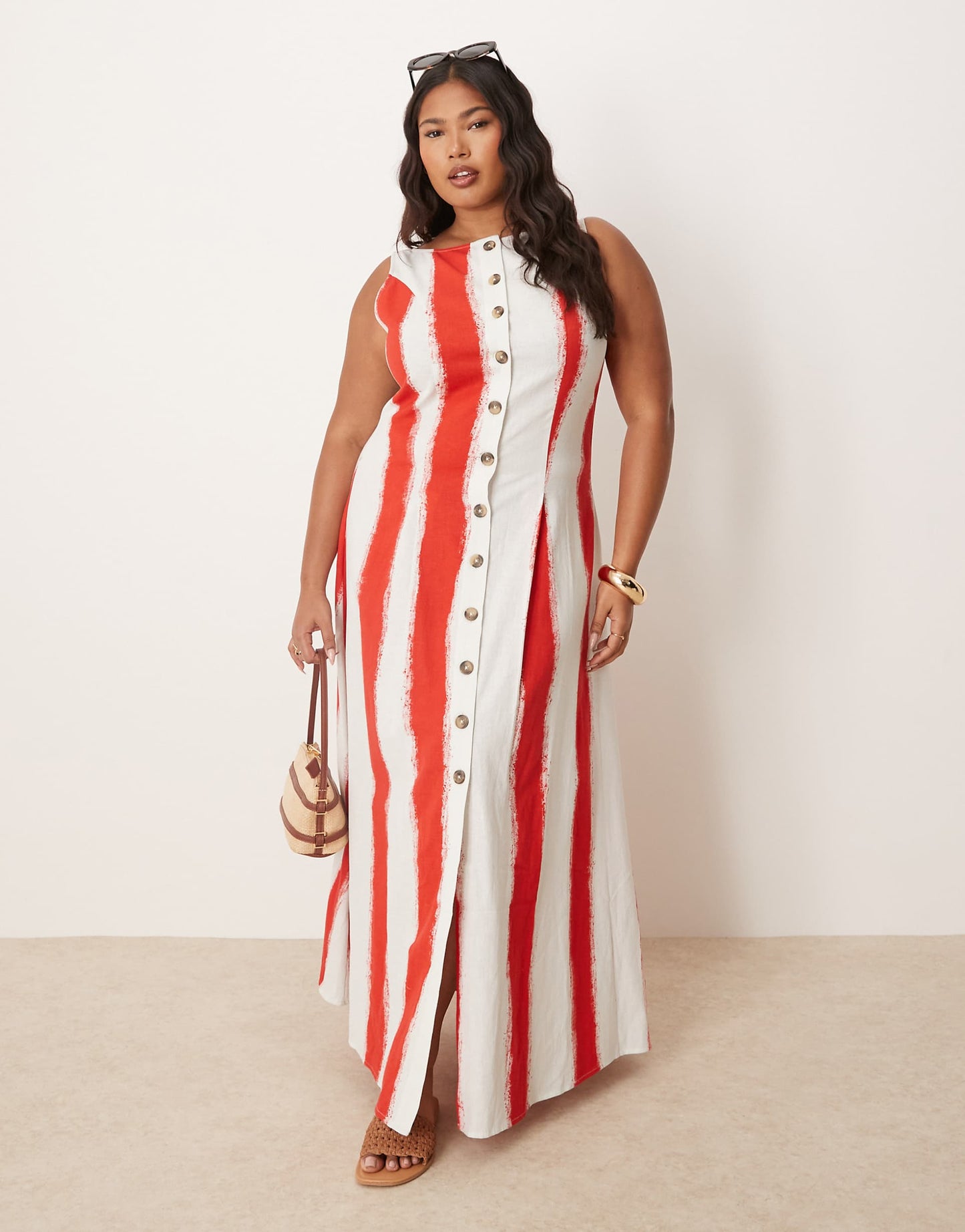Curve Slash Neck Button Down Waistcoat Maxi Dress