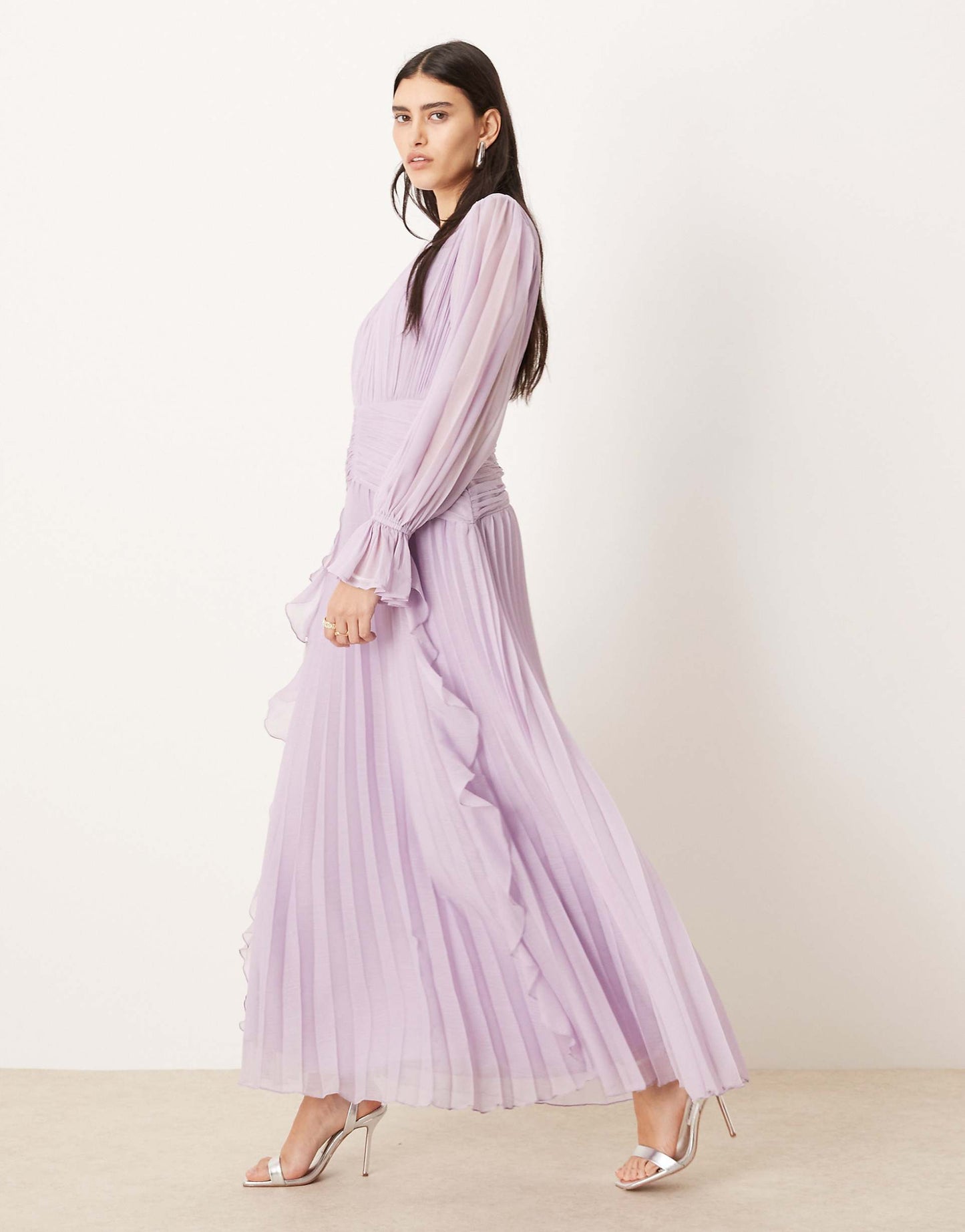 High Neck Ruched Belt Detail Maxi Dress