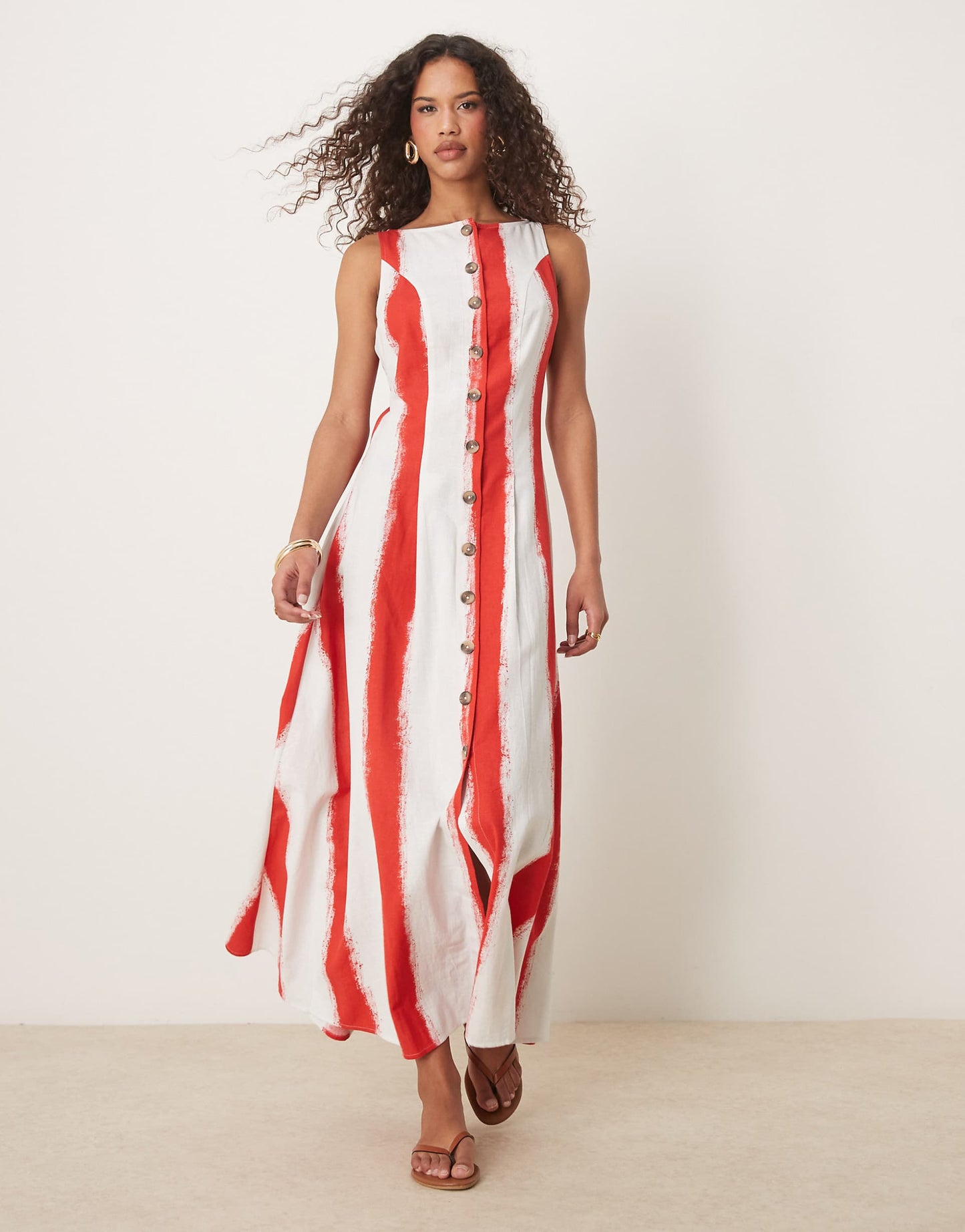 Slash Neck Button Down Waistcoat Maxi Dress