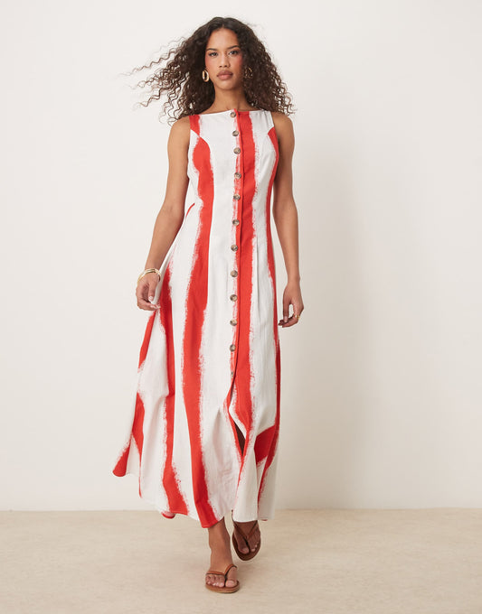 Slash Neck Button Down Waistcoat Maxi Dress
