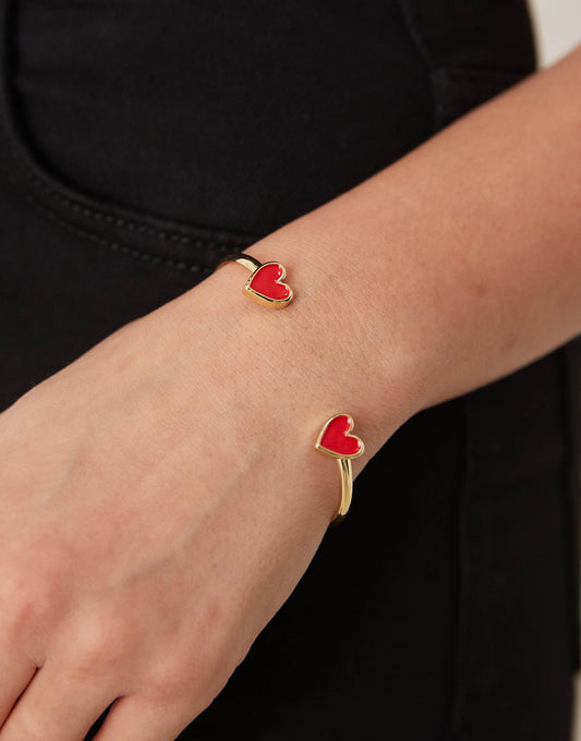 Cuff Bracelet With Enamel Heart Detail