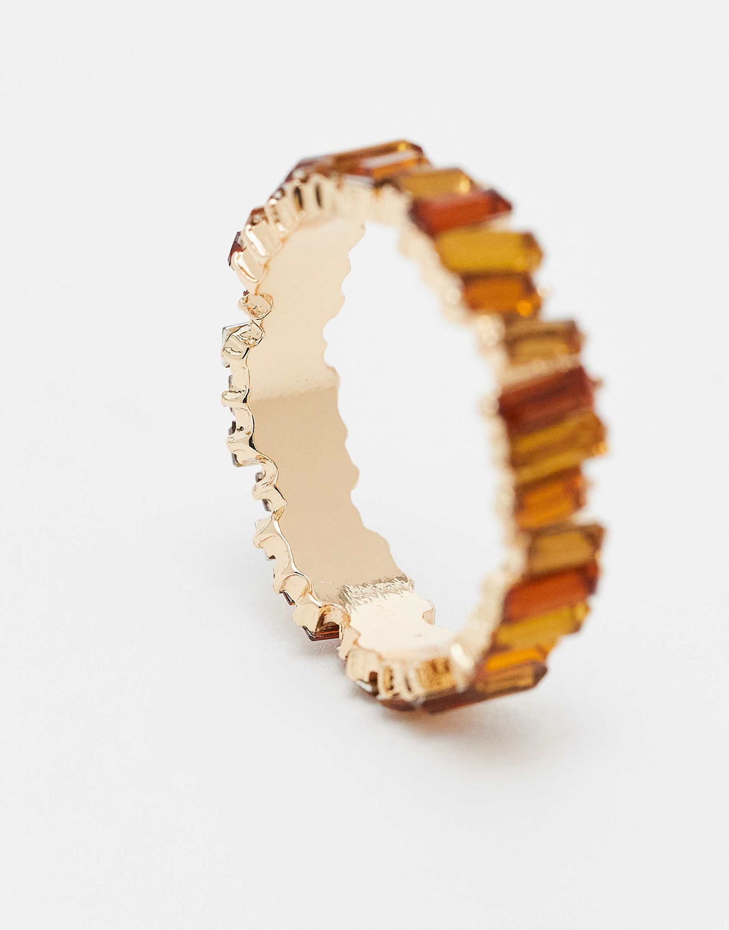 Curve Baguette Ring With Amber Tonal Stones