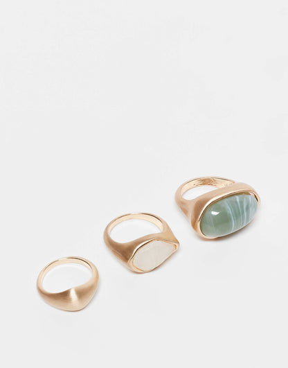 Pack Of 3 Rings With Faux Semi Precious Stone Set