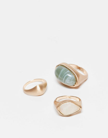 Pack Of 3 Rings With Faux Semi Precious Stone Set