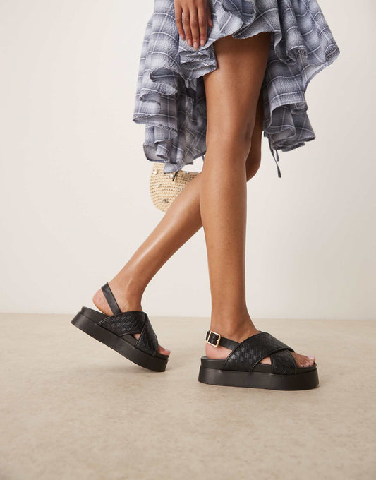 Flame Woven Cross Strap Footbed Sandals