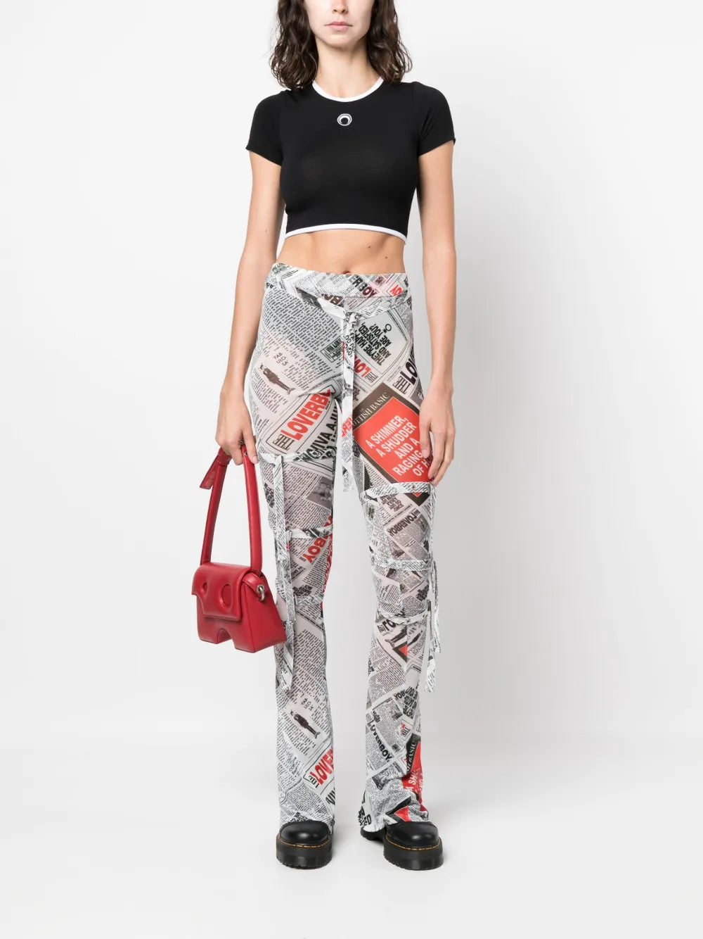 Newspaper-Print Skinny Trousers