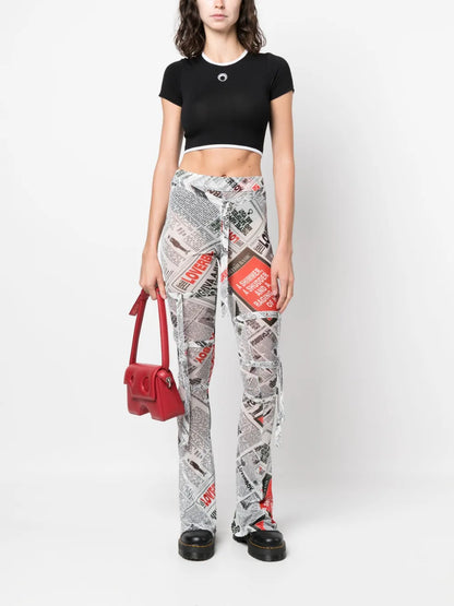 Newspaper-Print Skinny Trousers
