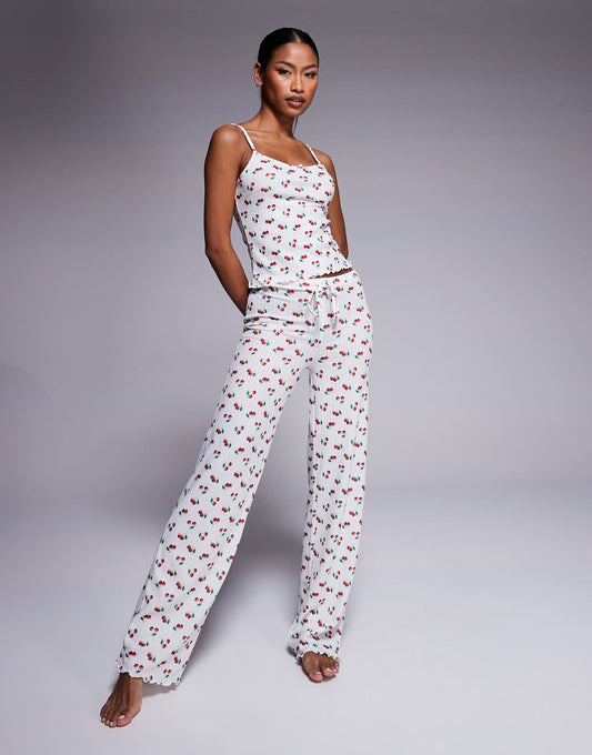 Cherry Pointelle Cami Top And Legging Pyjama Set