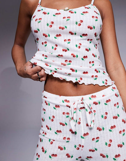 Cherry Pointelle Cami Top And Legging Pyjama Set