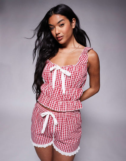 Gingham Cami Top And Short Loungewear Set