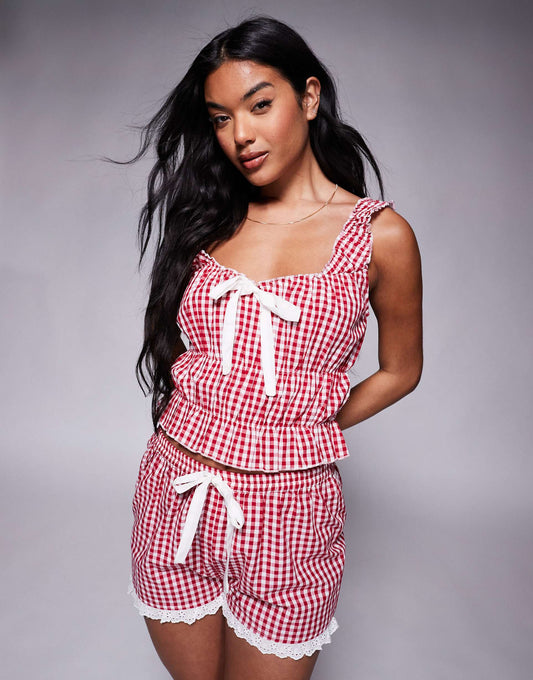 Gingham Cami Top And Short Loungewear Set