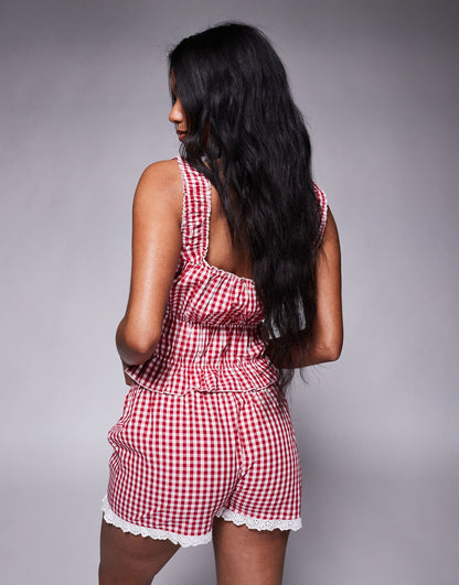 Gingham Cami Top And Short Loungewear Set