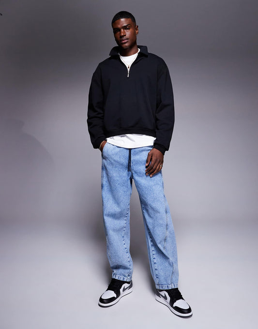 Elasticated Barrel Fit Jeans With Ads Logo