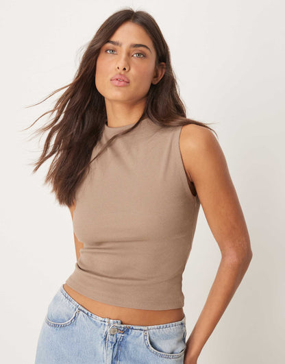 Jersey Sleeveless Funnel Neck Top