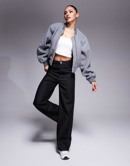 Shoulder Pad Wool Look Bomber Jacket