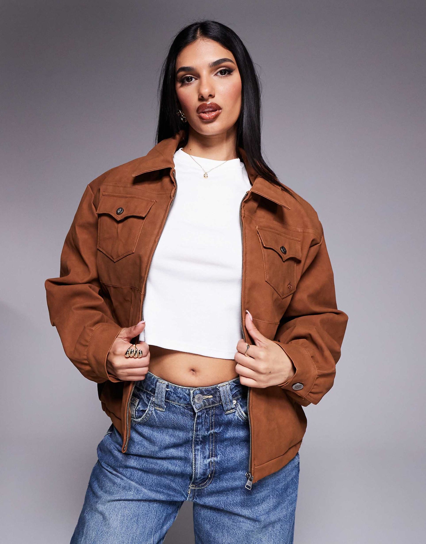 Oversized Faux Suede Western Jacket