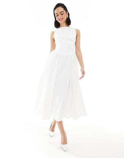 Bridal Drop Waist Bow Back Maxi Dress