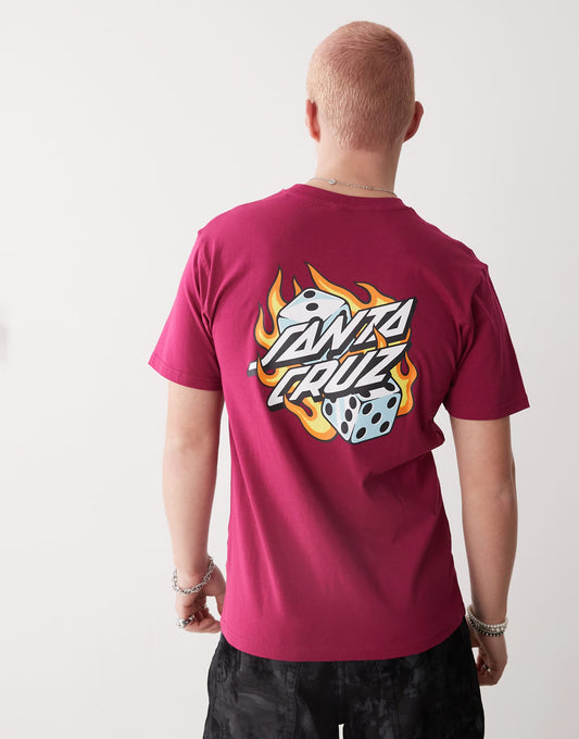 Flaming Dice Graphic Back Print T-Shirt