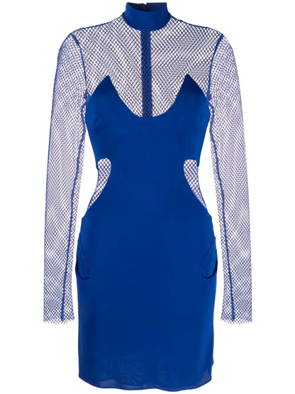 Crepe Mesh-Panelling Mini Dress