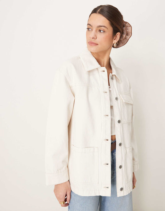 Utility Shacket With Leather Collar