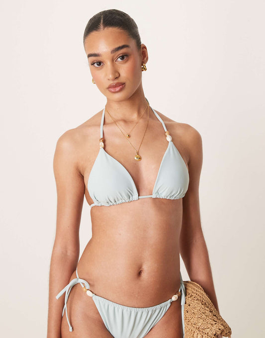 Swim Triangle Bikini Top With Bead Detail Co-Ord