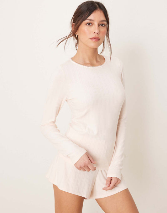 Nightwear Long Sleeve Pointelle Top Co-Ord