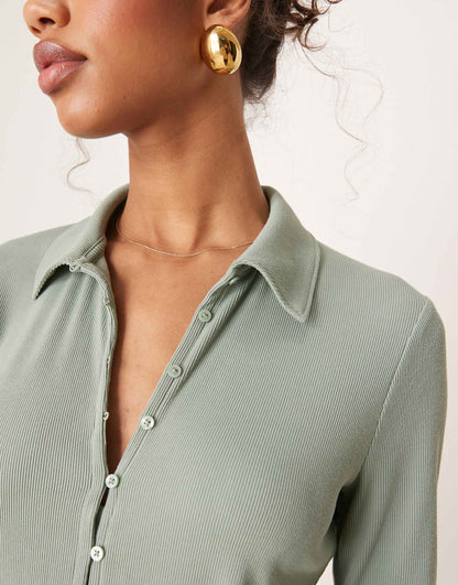 Button Through Top With Collar