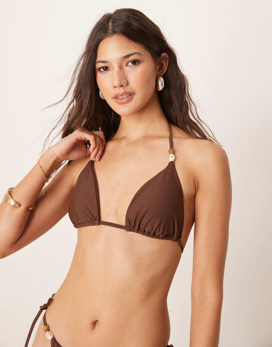 Swim Triangle Bikini Top With Bead Detail Co-Ord