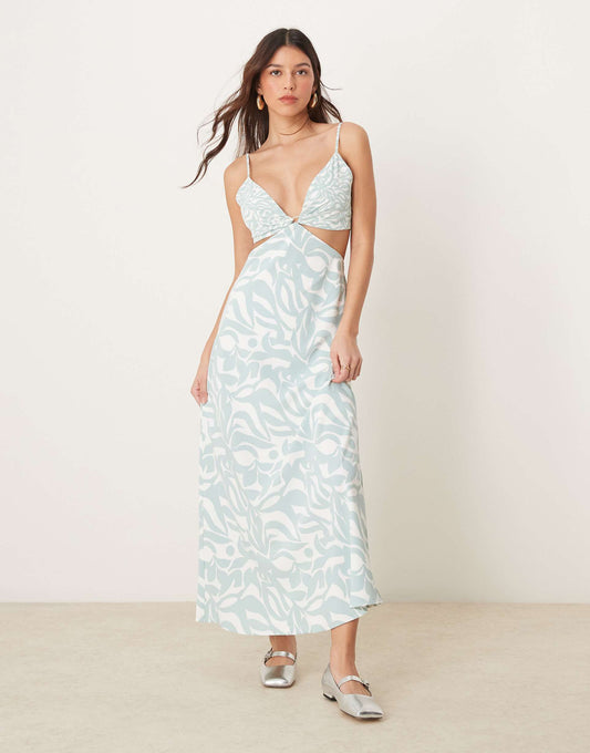 Cut Out Waist Maxi Slip Dress