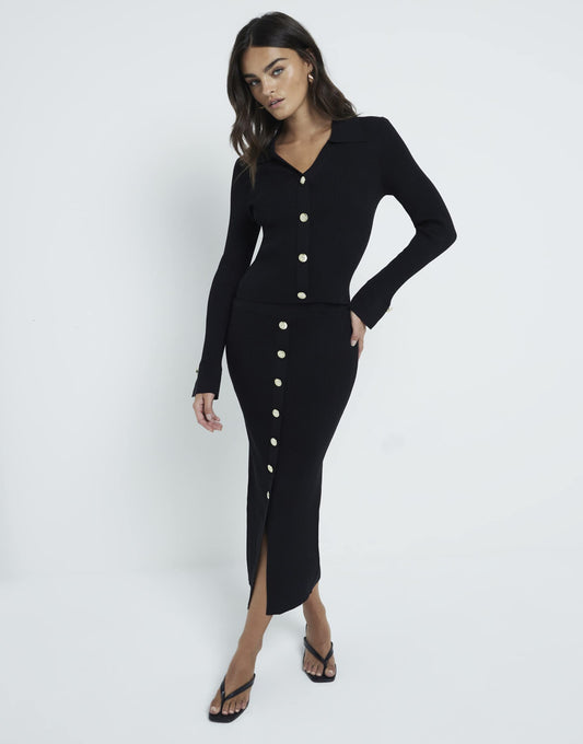 Button Up Pencil Midi Skirt
