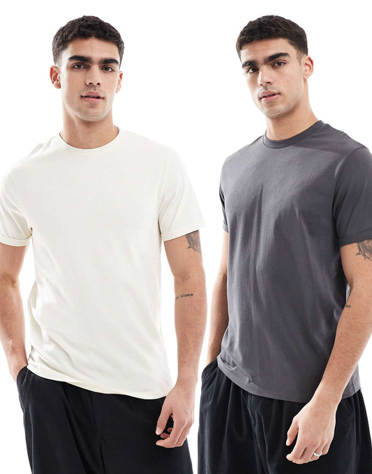 Essential 2 Pack Crew Neck T-Shirts With Roll Sleeve