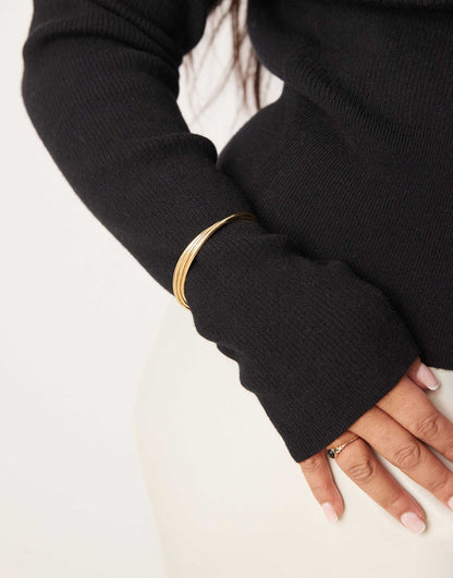 Curve 14K Gold Plated Cuff Bracelet With Twist Detail