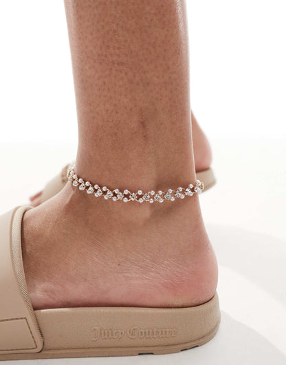 Anklet With Faux Pearl And Crystal Detail