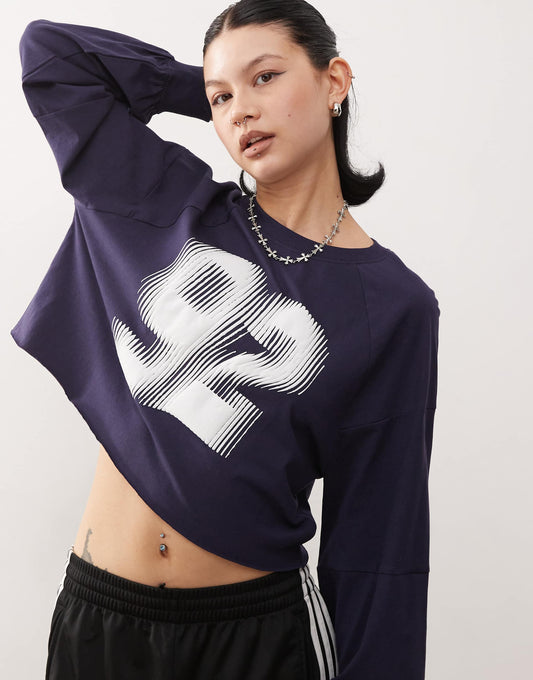 Long Sleeve Cropped T-Shirt With '92' Varisty Graphic Print