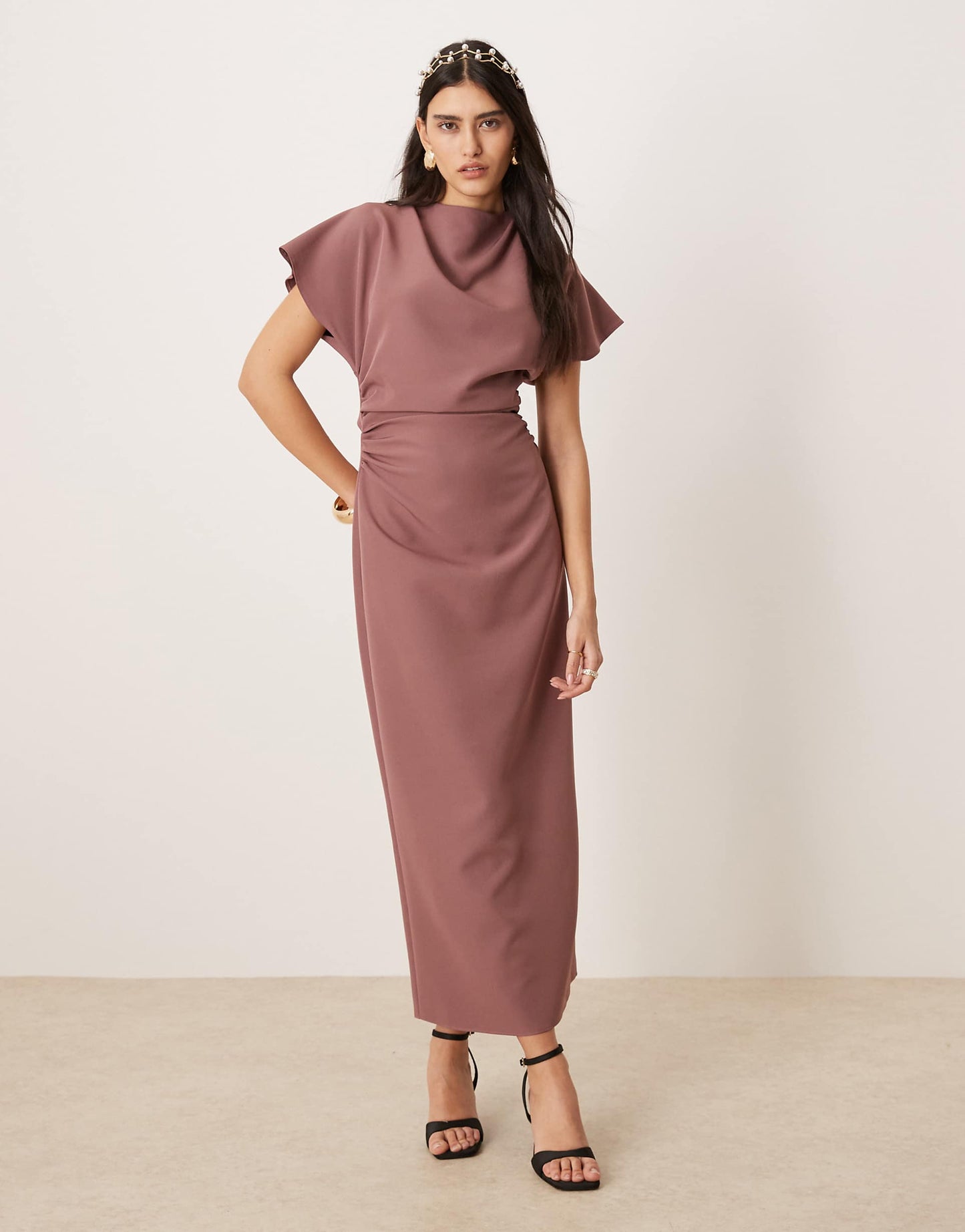 Grown On Sleeve High Neck Midi Dress With Open Back Detail