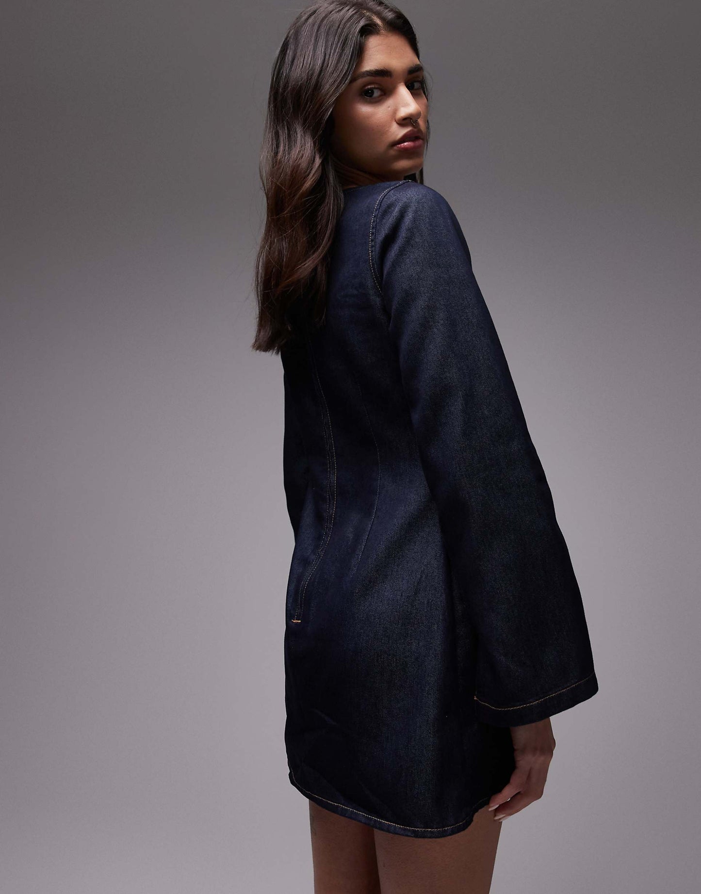 Denim Long Sleeve Shift Dress