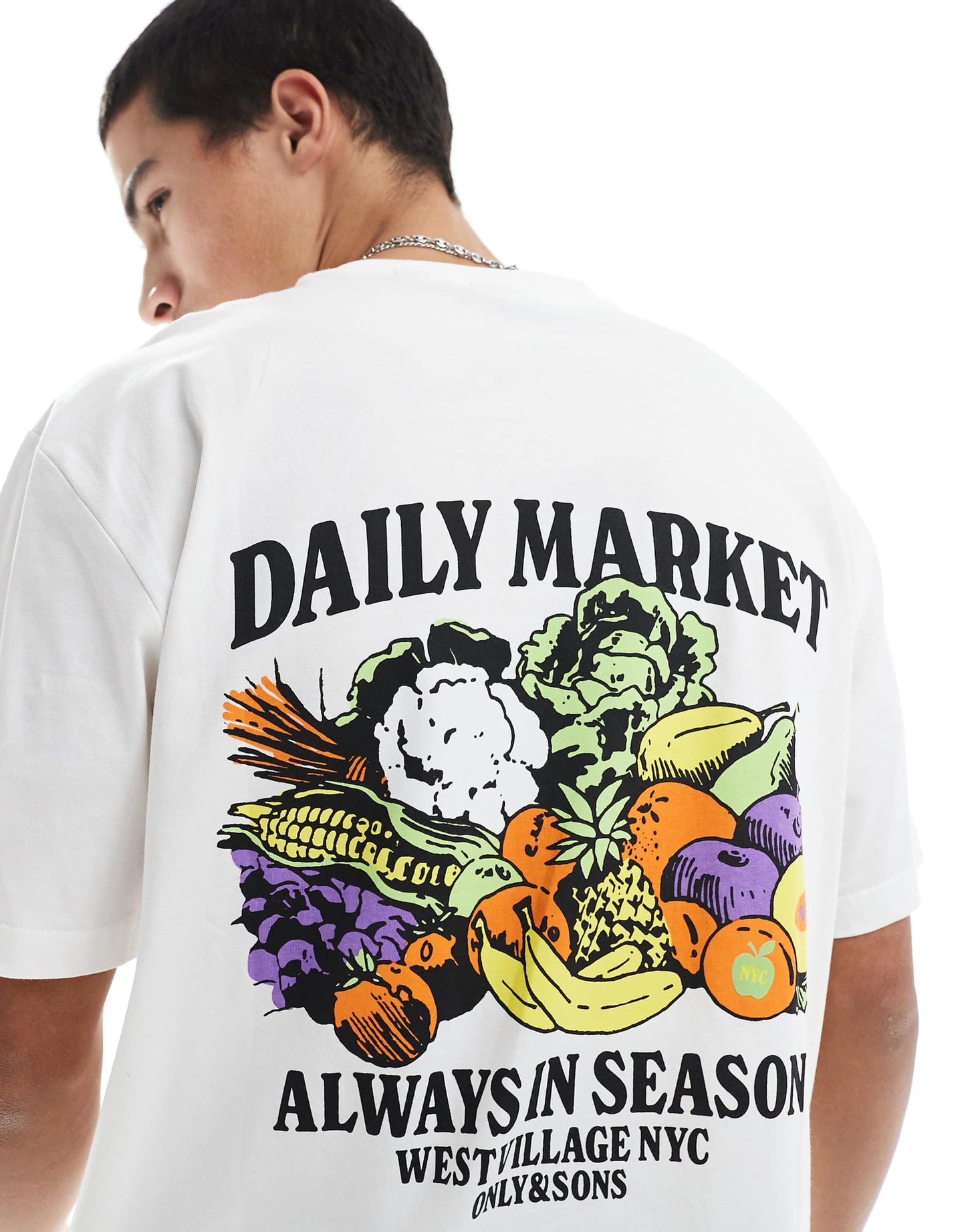 Relaxed Fit T-Shirt With Daily Market Textured Back Print