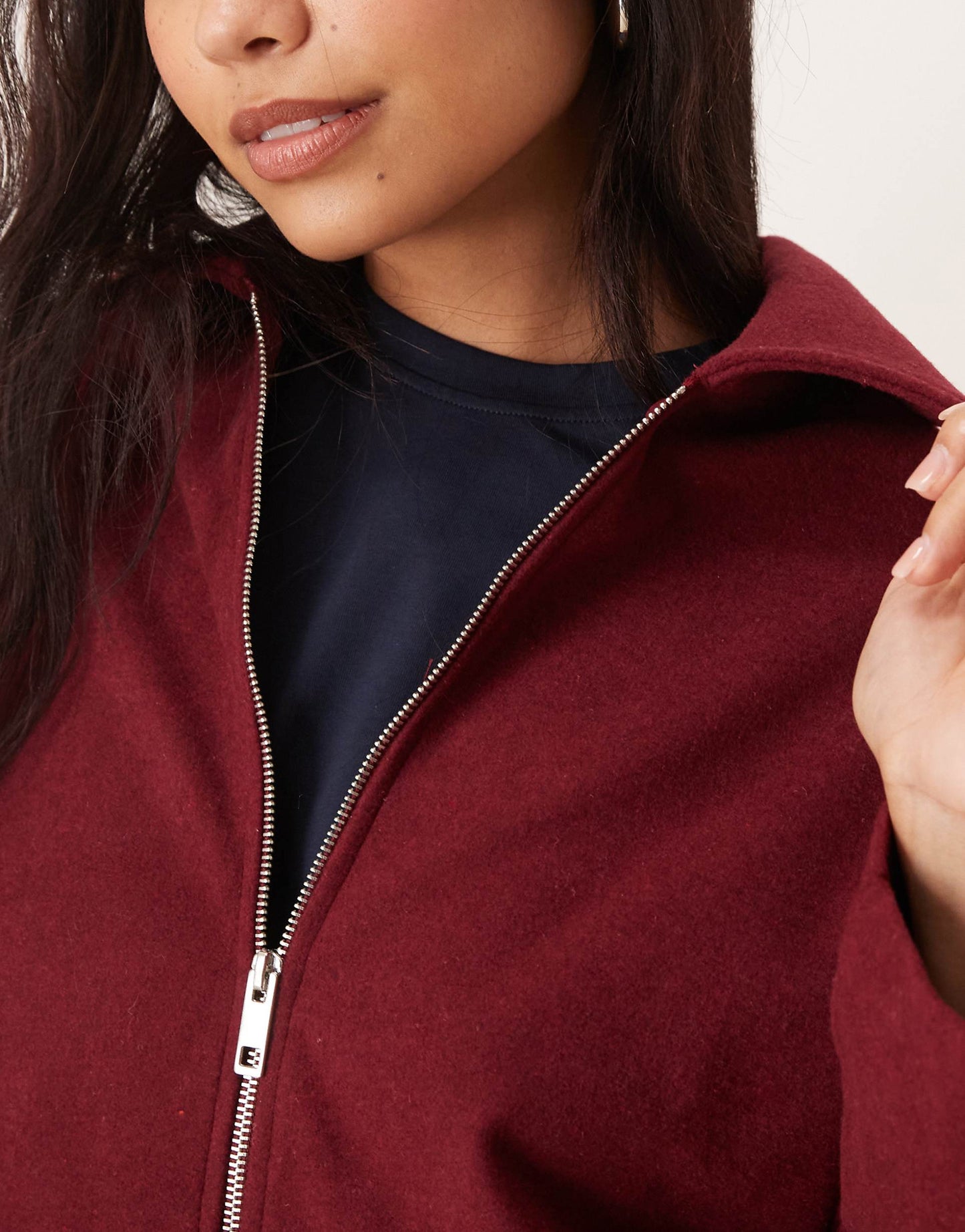 Wool Look Zip Through Jacket With Pockets