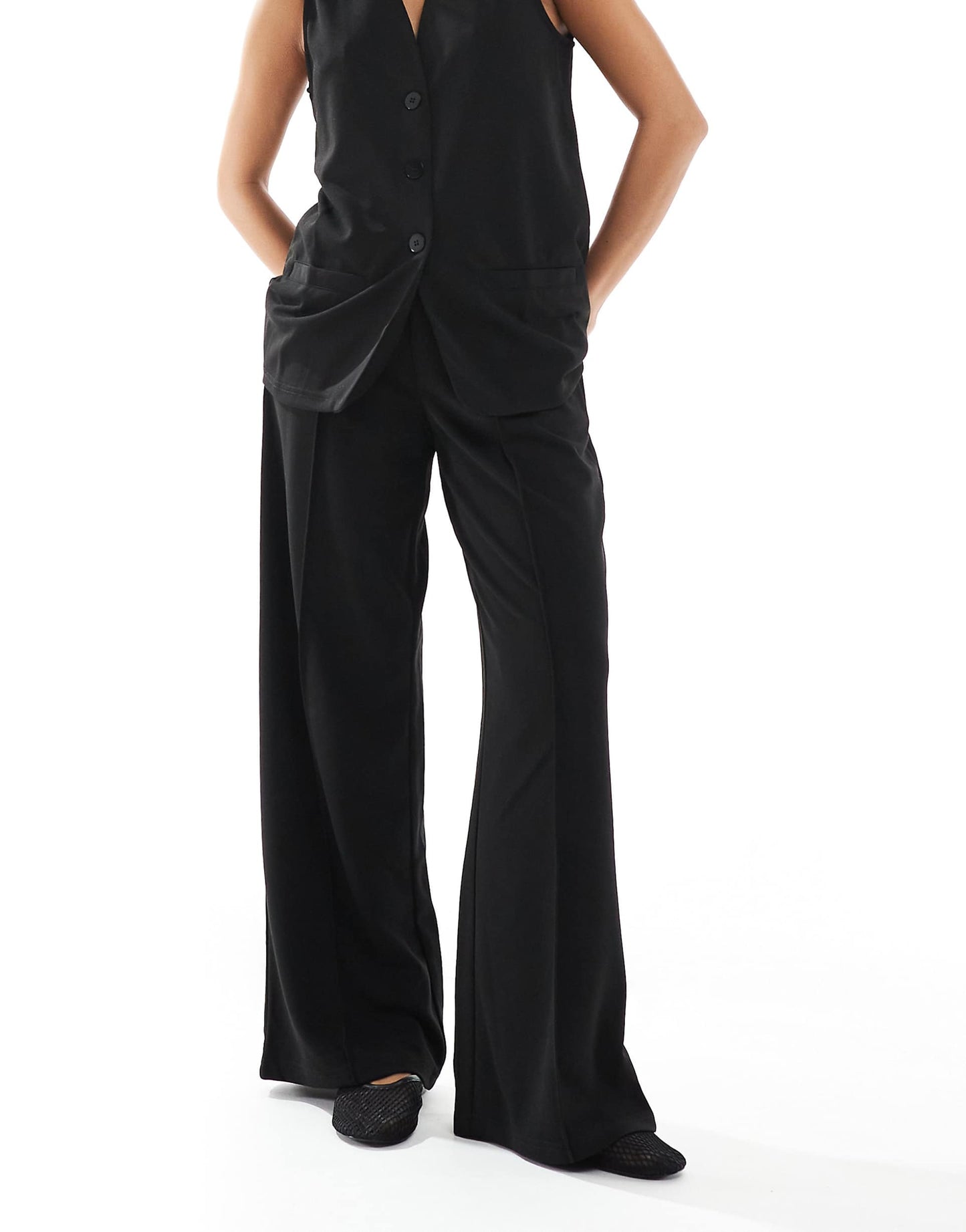 Petite Wide Leg Jersey Crepe Trouser Co-Ord