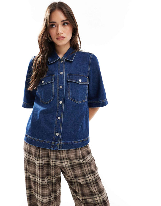 Short Sleeve Boxy Denim Shirt