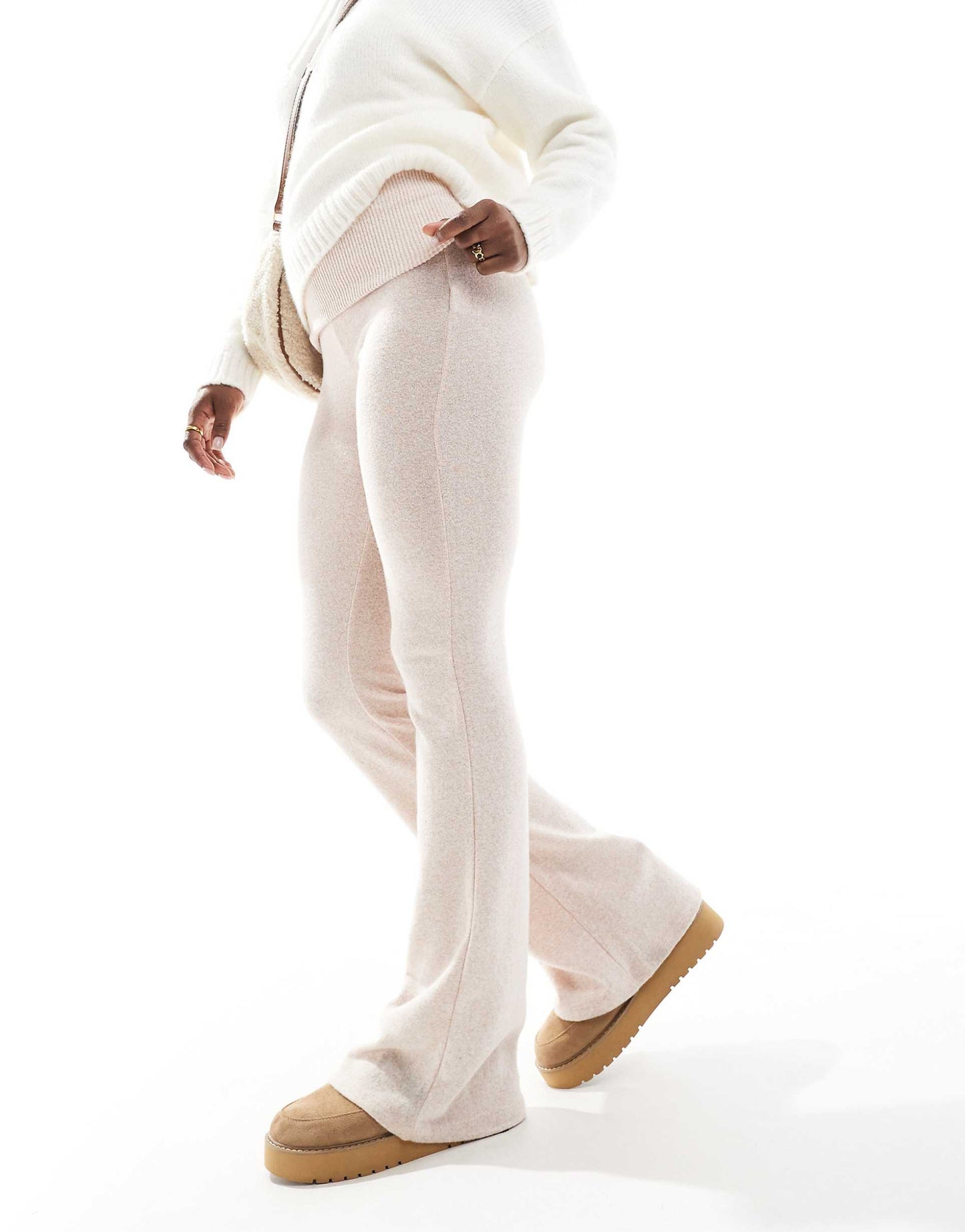 Fold Over Waistband Soft Touch Flared Trousers
