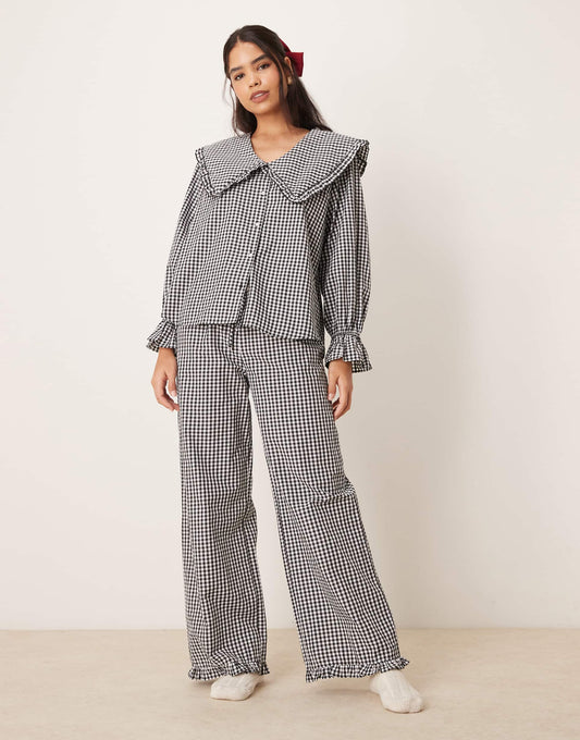 Pyjama Wide Leg Frill Hem Trouser