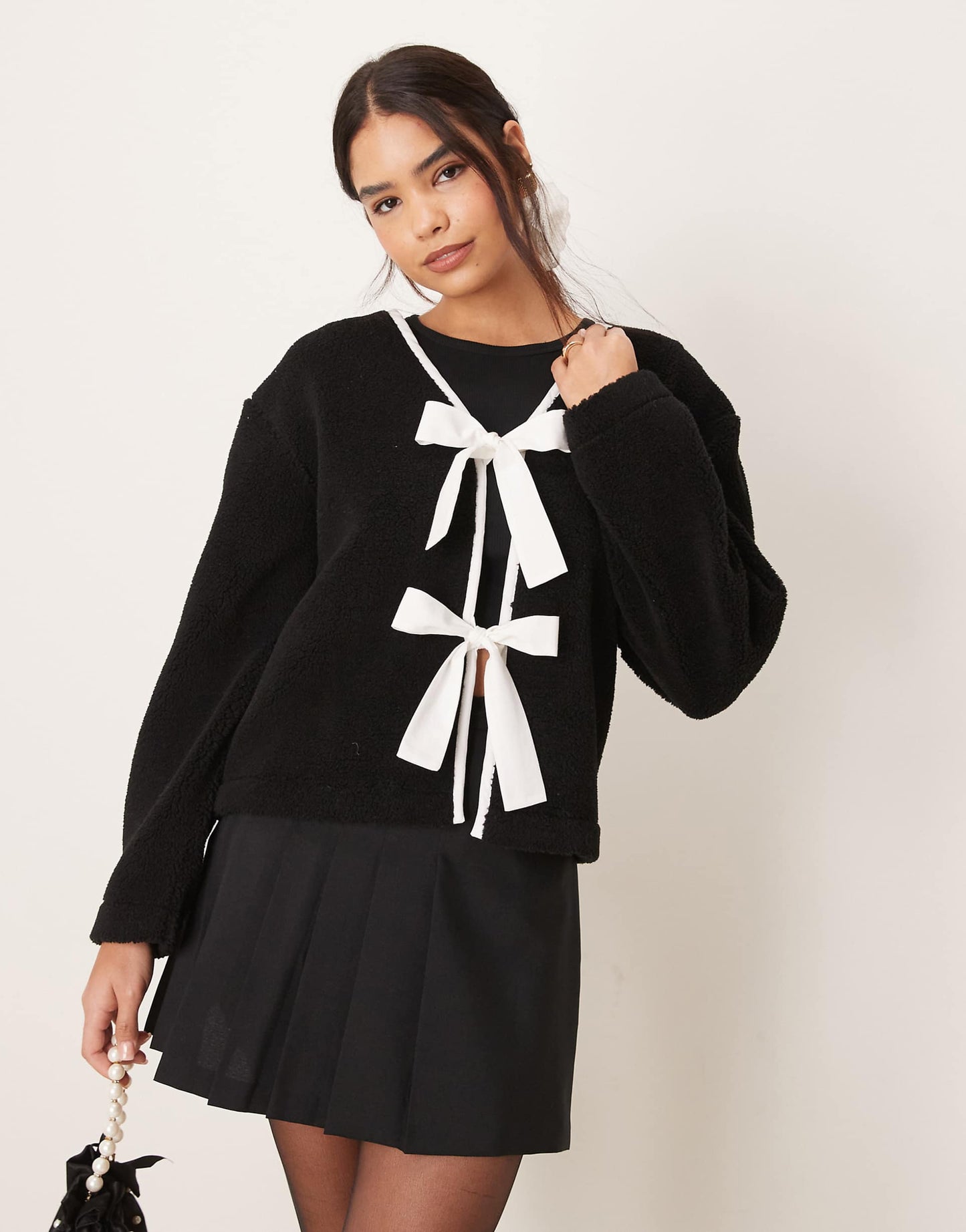 Borg Jacket With Bow Tie Details