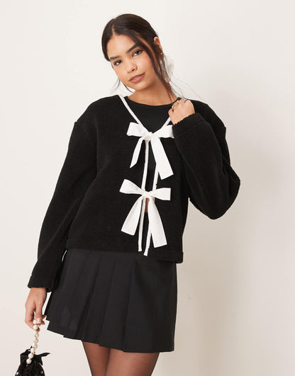 Borg Jacket With Bow Tie Details