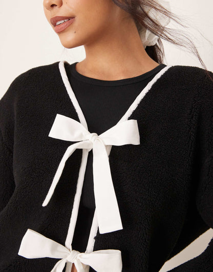 Borg Jacket With Bow Tie Details
