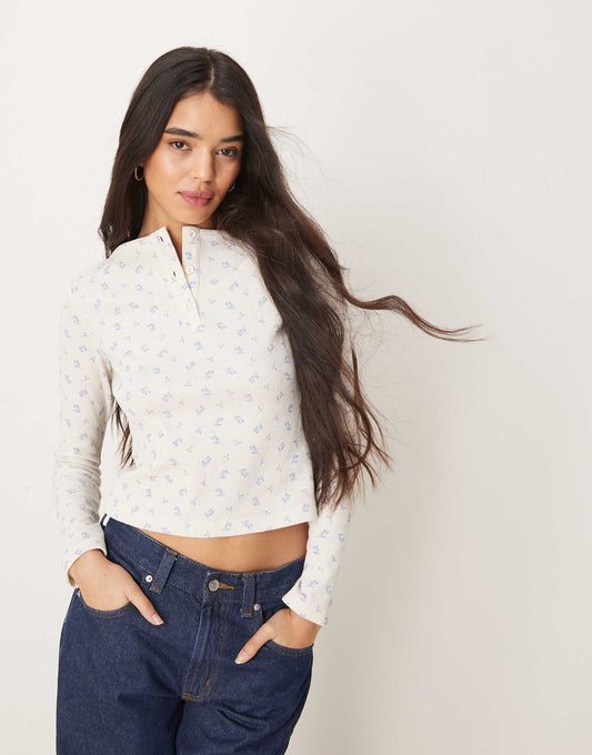 Printed Ditsy Waffle Henley