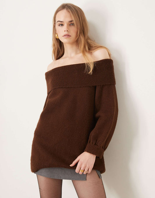 Oversized Off The Shoulder Knitted Jumper